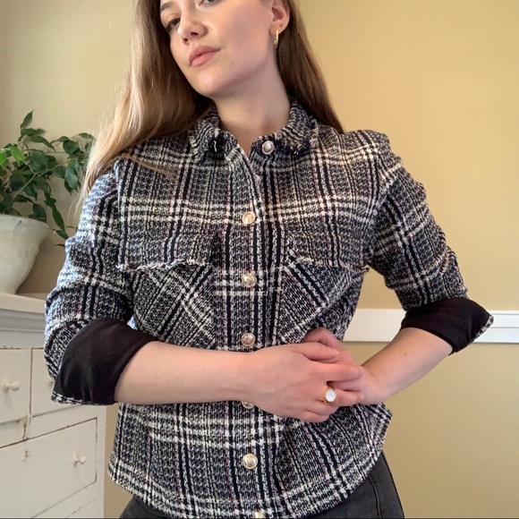 DONATED Black and white tweed plaid Chanel style jacket - Picture 4 of 7